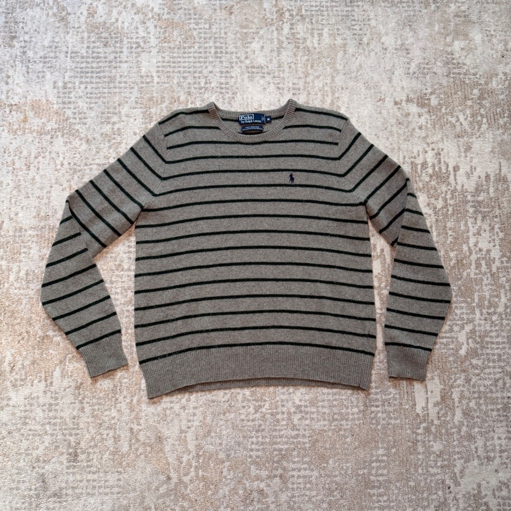 Polo Ralph Lauren 2000s Italian Yarn Lambswool Classic Striped Knit Sweater